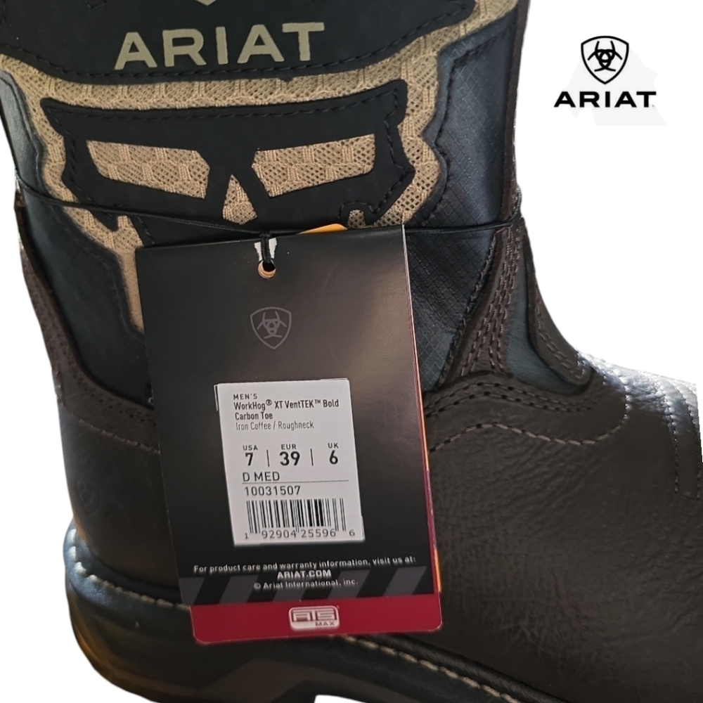 ARIAT Workhog XT VentTek Bold Carbon Toe Men's 7D Iron Coffee Roughneck NEW IB - Picture 9 of 10